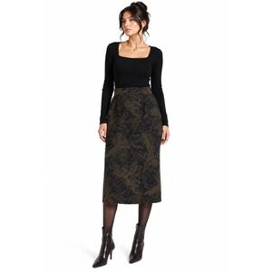Cherub Angel Jacquard Midi Skirt Wool Blend Japanese 11 Brown Whimsigoth CHACOK